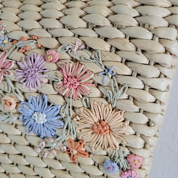 CAPPELLI STRAWORLD Raffia Floral Handbag with Bamboo Handles - Picture 11 of 11